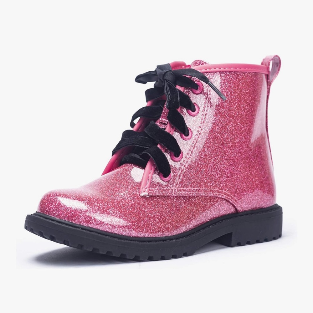 Glittery hot Pink black neon glittery sparkly booties Kids Boots girls boot 4